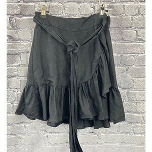 Banana Republic Womens Black Wrap Skirt Size 4 100% Linen Ruffle Hem